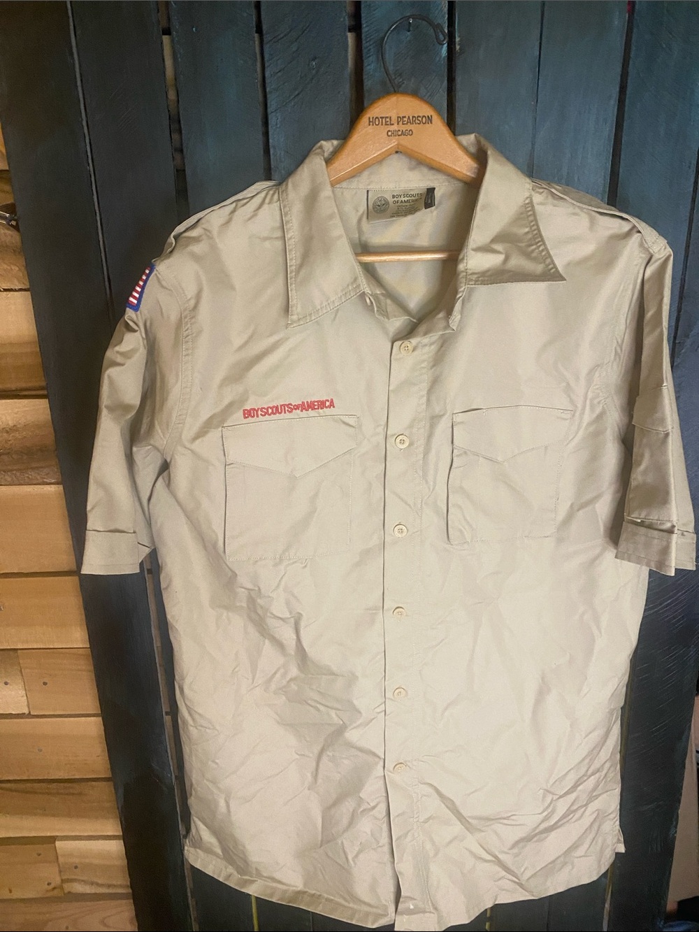 NWT Boy Scouts of America centennial uniform shirt medium khaki flag patch
